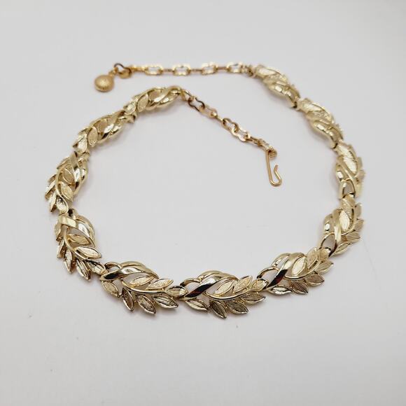 Vintage Gold Plated Leaf Link Choker Necklace 15” 1950s–1960s - Picture 6 of 13